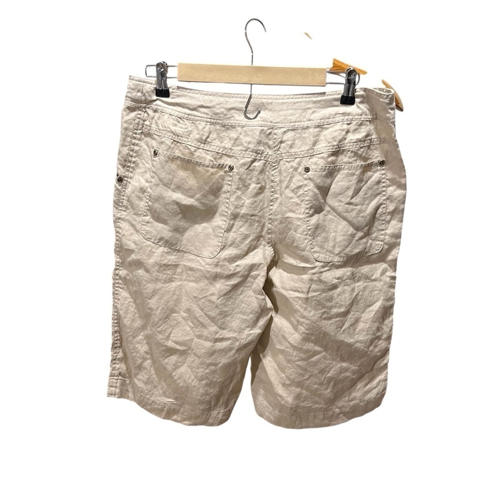 Ecologies Tan 100% Linen Knee Length Shorts with Drawstring Waist - Picture 4 of 9